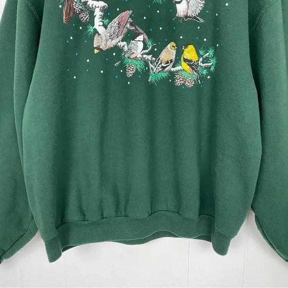 Vintage Sweatshirt Women's Size Large Birds Cardinals Winter Green Double Collar - Picture 5 of 11